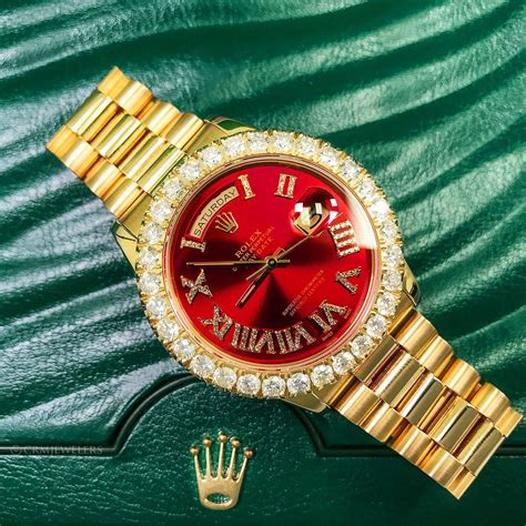 rolex red dial diamond|Rolex with red face.